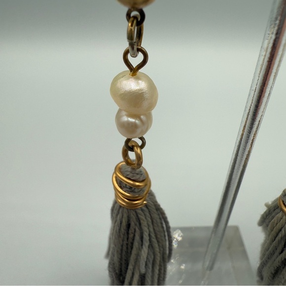 Genuine Pearl and Grey Tassel Earrings - Picture 11 of 12